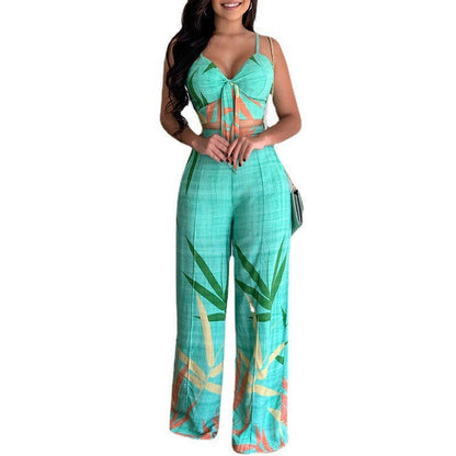 Trendy Two-Piece Set Sleeveless Floral Blouse and Trousers