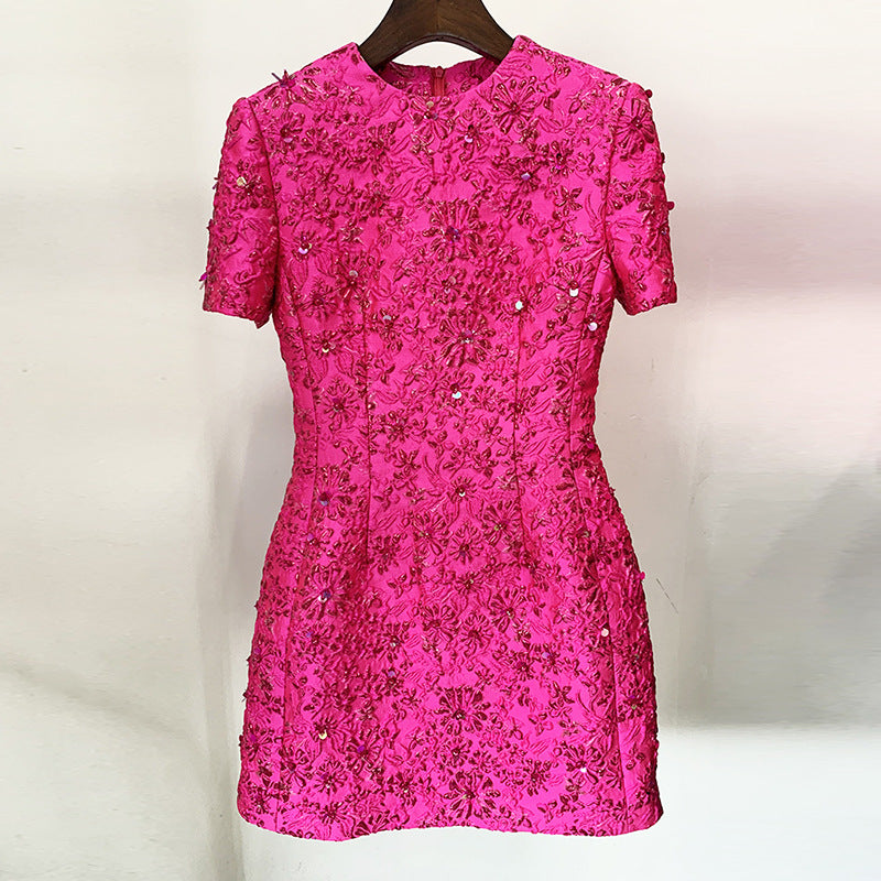 Fashion Pink Casual A-Line Dress With Beaded Embellishments