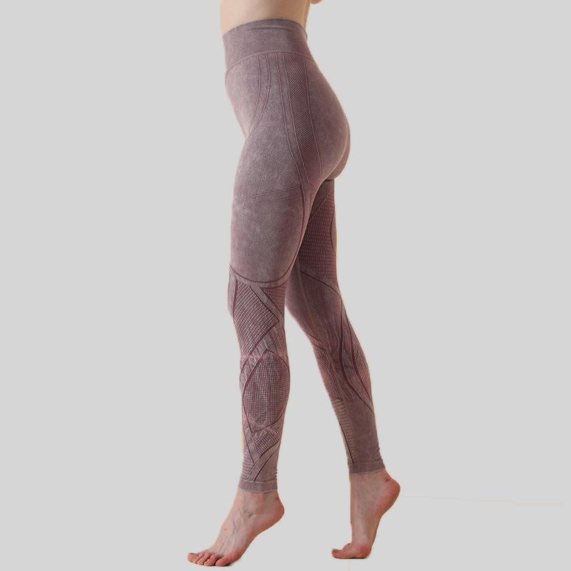 Seamless Washing Pattern Sports Tights Women'S High Waist Hip Bodybuilding Yoga Pants Fitness