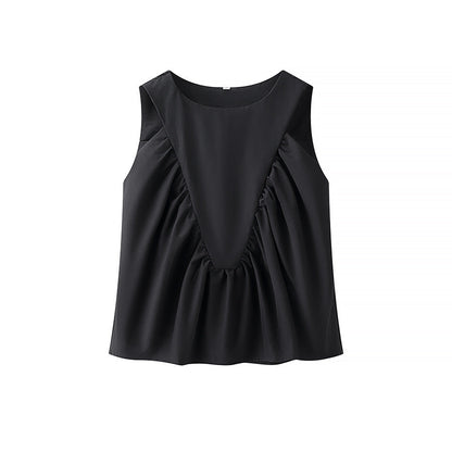 Solid Color Ruched  Sleeveless Tank Top