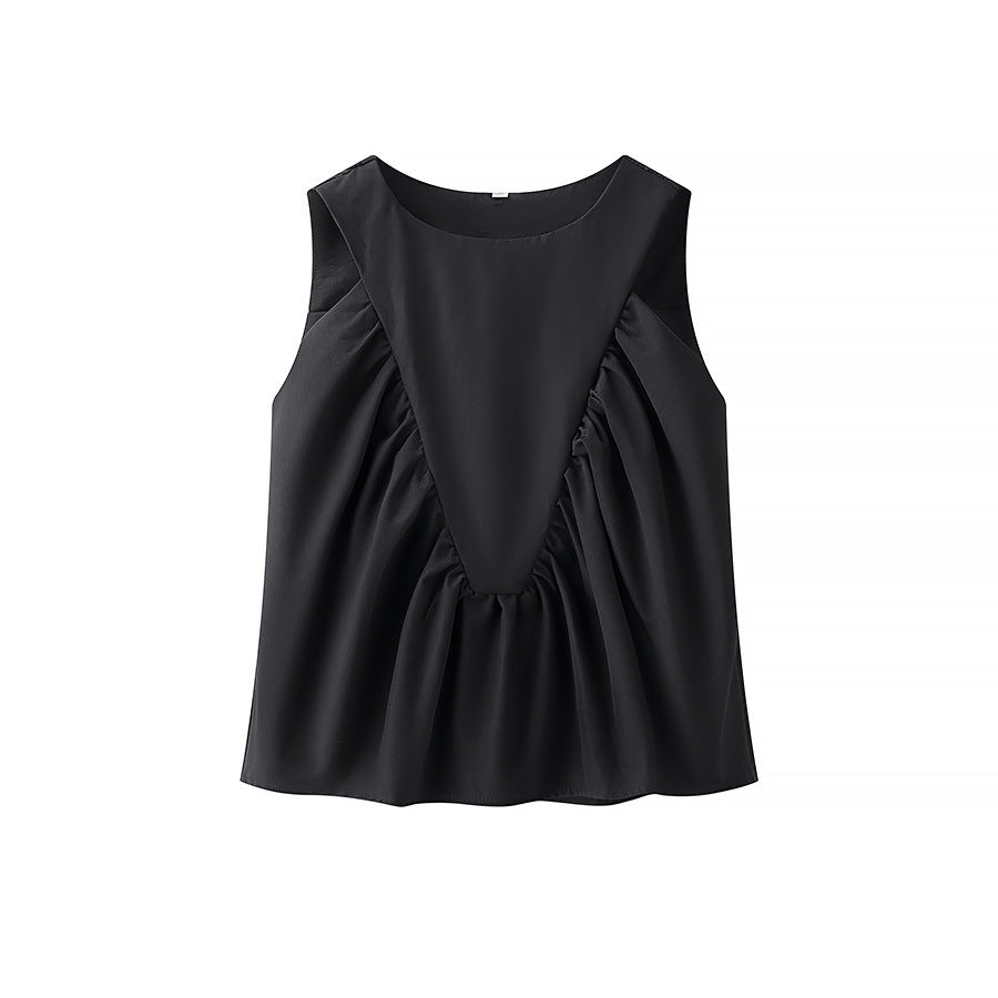 Solid Color Ruched Sleeveless Tank Top