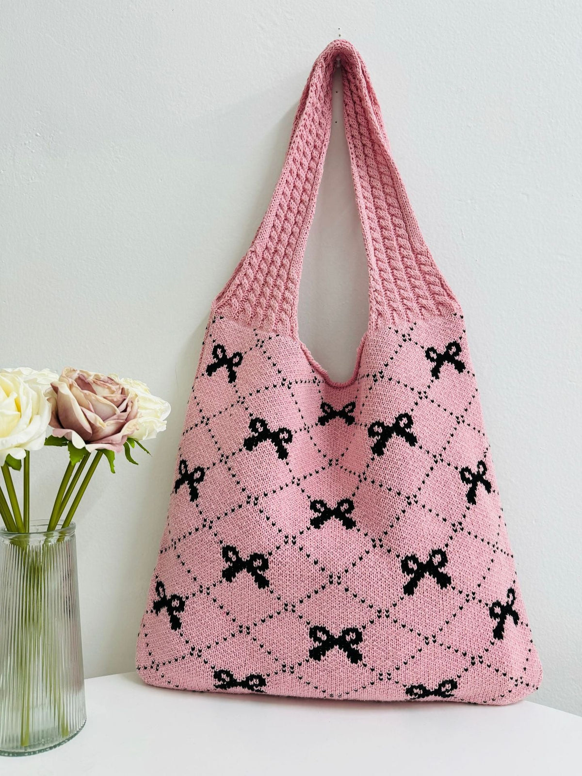 Bows Print LargeÂ Capacity Knit Shoulder Bag