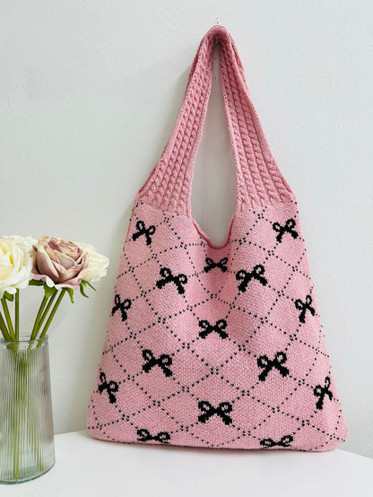 Bows Print LargeÂ Capacity Knit Shoulder Bag