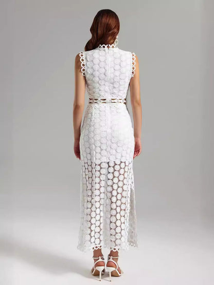 Fashionable Lace Midi Dress Elegant Office Style
