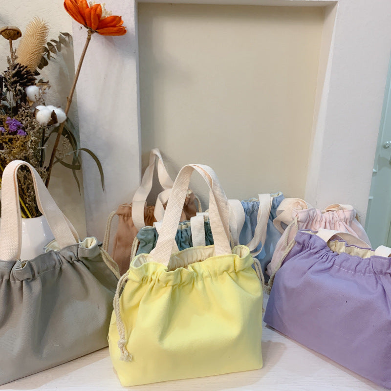 Plain Minimalist Japanese Bento Bag Canvas Drawstring Tote