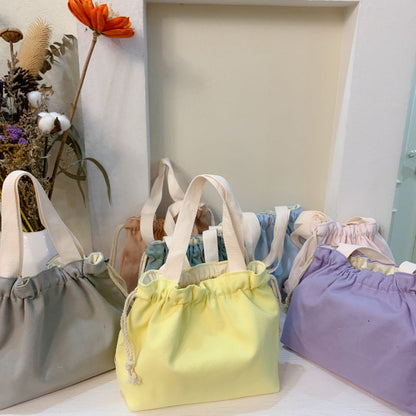 Plain Minimalist Japanese Bento Bag Canvas Drawstring Tote