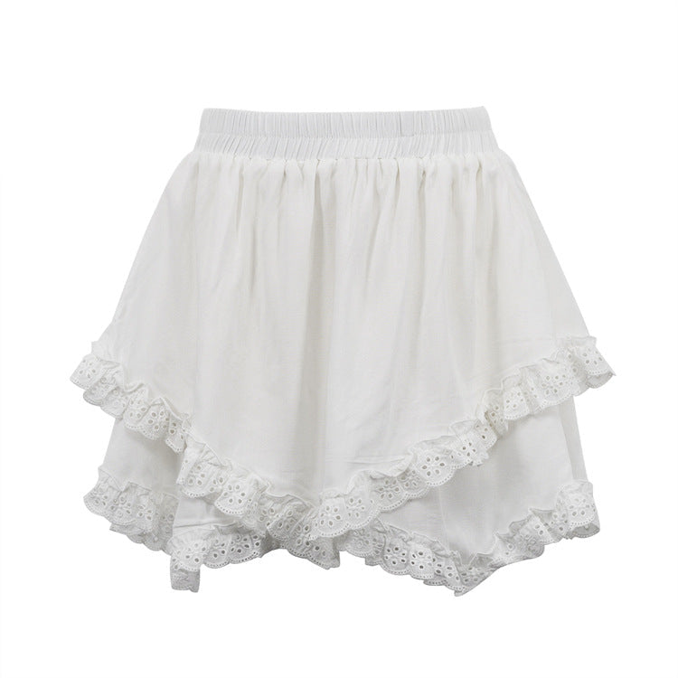 Sweet White High-Waisted Ruffled Skirt for Women