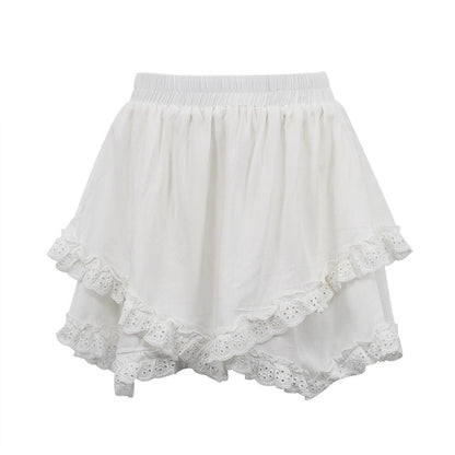 Sweet White High-Waisted Ruffled Skirt for Women