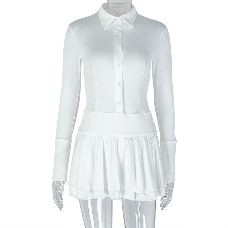 Elegant Solid Color Pleated A-Line Dress With Deep V Neck