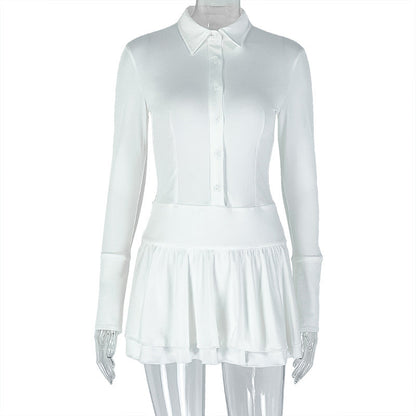 Elegant Solid Color Pleated A-Line Dress With Deep V Neck