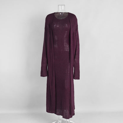 Knitted Cardigan Dress Set Stylish Basic Long Dress