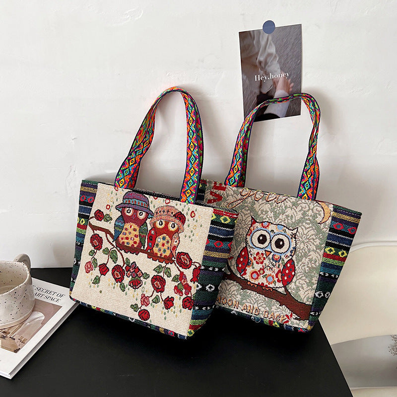 Bohemian Floral Embroidered Tote Bag Stylish Canvas Shoulder Bag