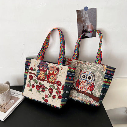 Bohemian Floral Embroidered Tote Bag Stylish Canvas Shoulder Bag