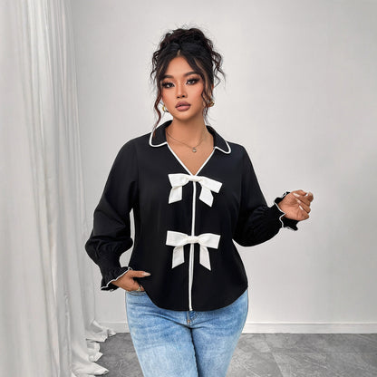 New Polo Neck Short Black Jacket with Bow Detail