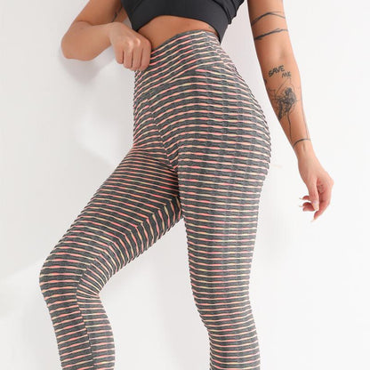 Yoga Women'S Nine-Point Tight Stretch Knitted Fitness Pants Sports Bra Color Stripes.