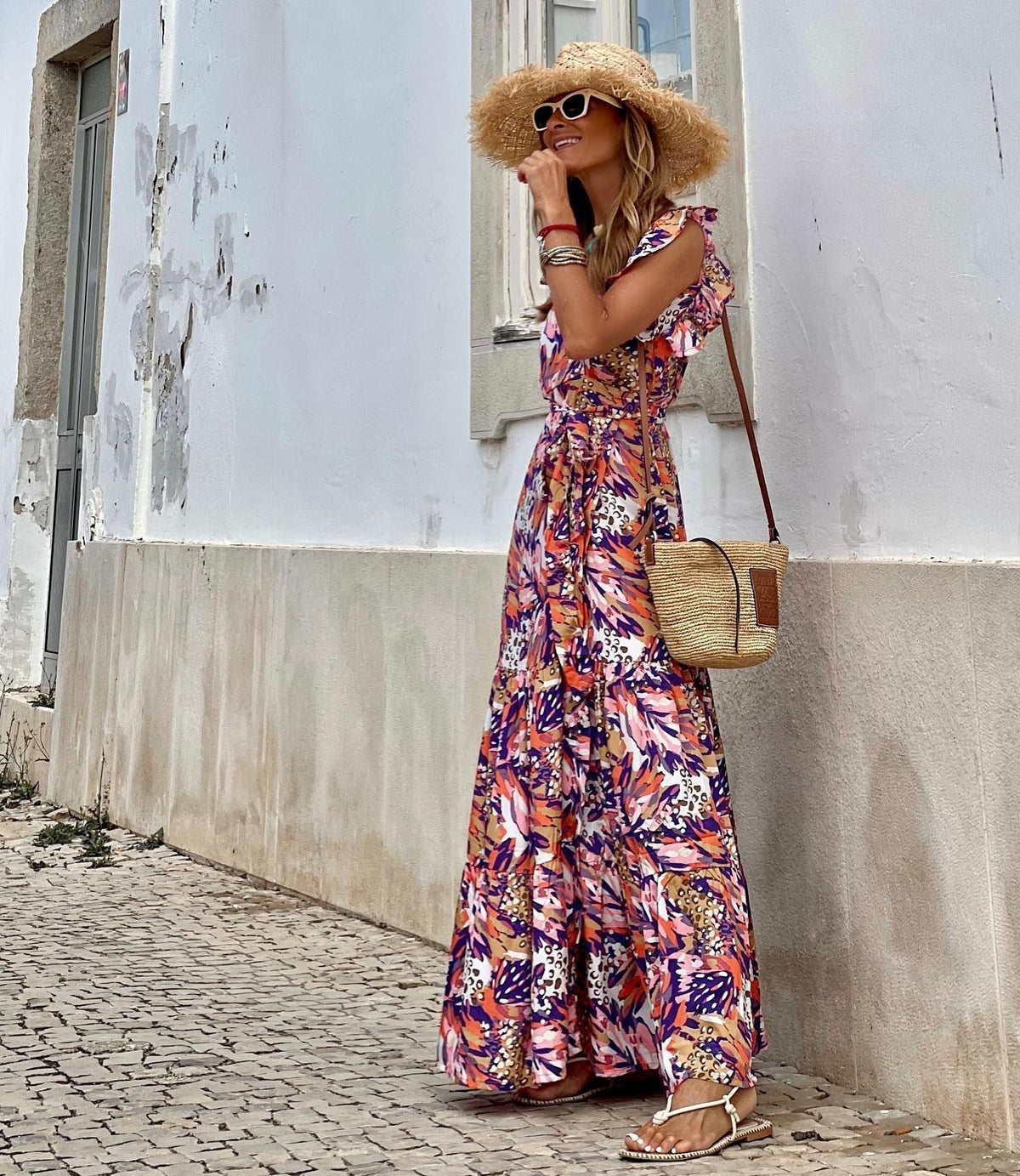 Summer Casual Women'S Print Maxi Dress Sleeveless V-Neck Swing Dress