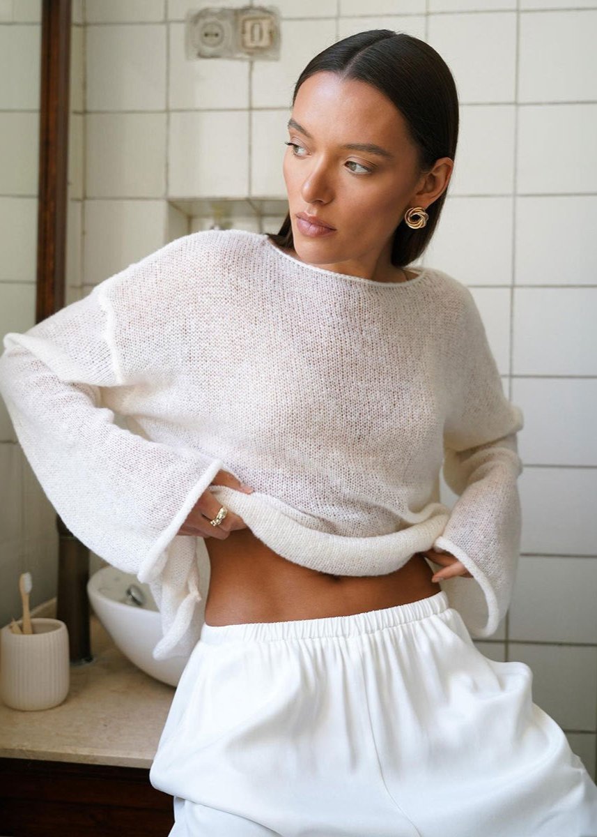 Sheer Knit Sweater Red Lightweight Relaxed Fit