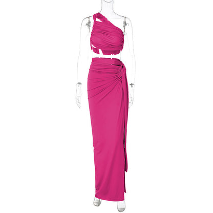 Backless Crop Top and Long Skirt Set Elegant Style