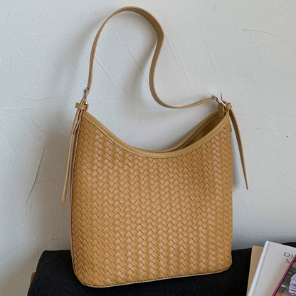Trendy Woven Texture Bucket Tote Bag Large Capacity Casual Shoulder Bag