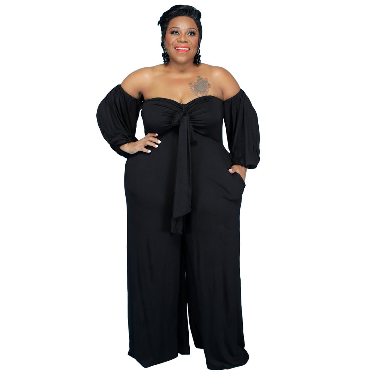 Solid Color Strapless Jumpsuit Loose Fit