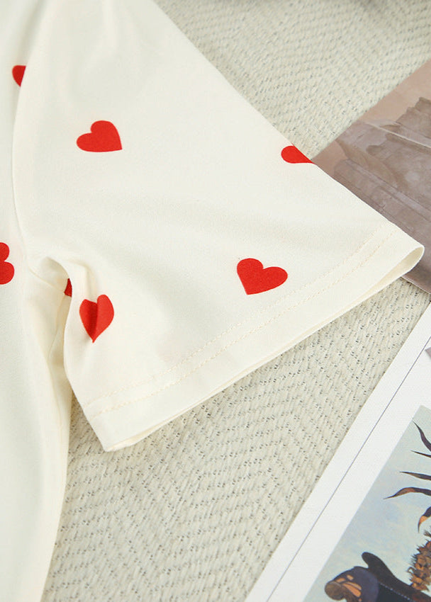 Heart Print Two Piece Lounge Set Cotton