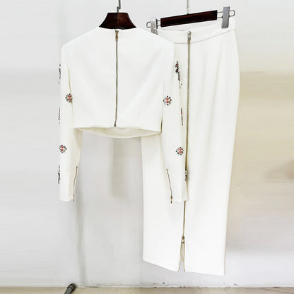 Beaded Embellished Short Top and Long Skirt Set