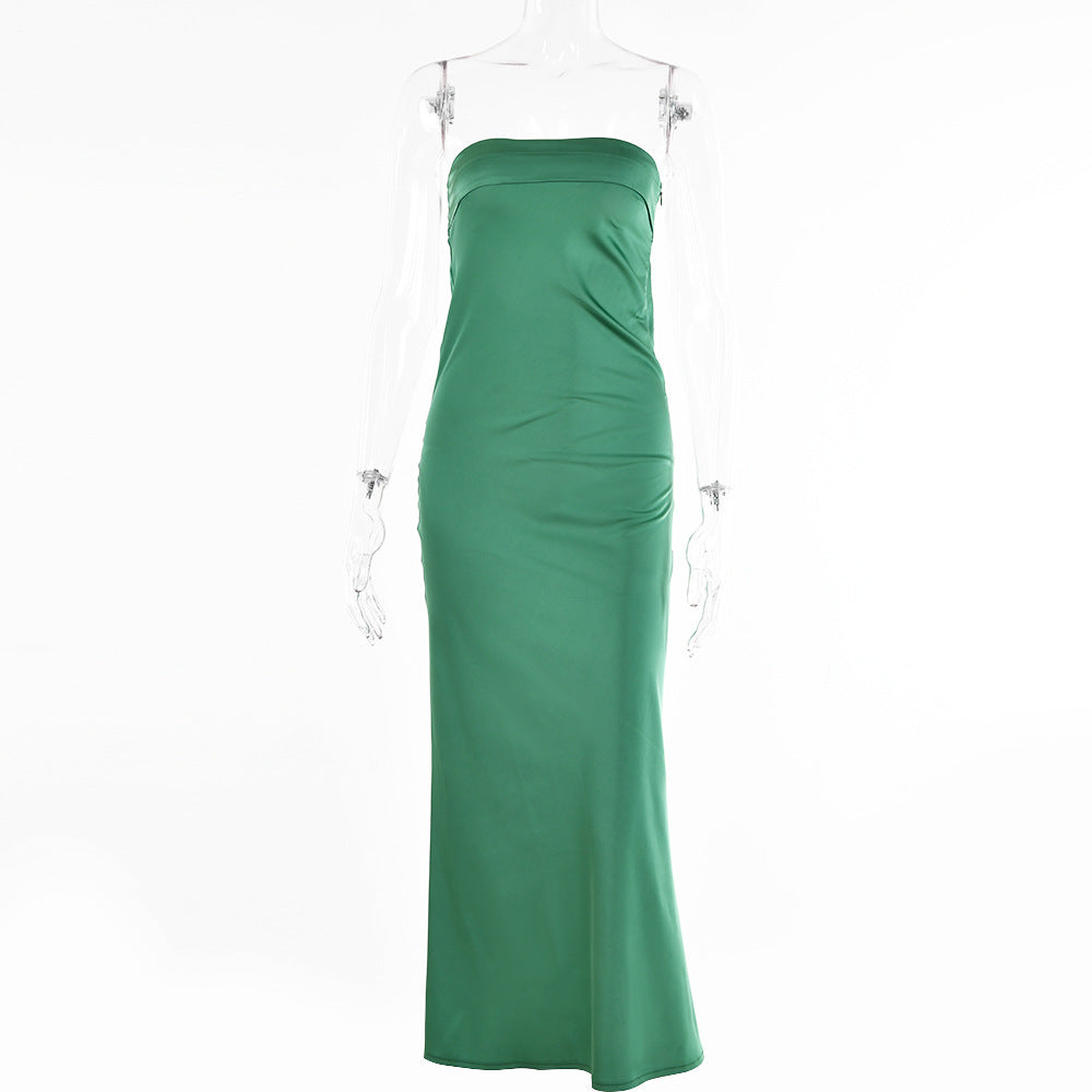 Banquet Evening Dress Drape Hot Girl Dress New Solid Color Backless Waist Long Skirt
