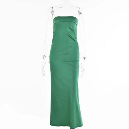 Banquet Evening Dress Drape Hot Girl Dress New Solid Color Backless Waist Long Skirt