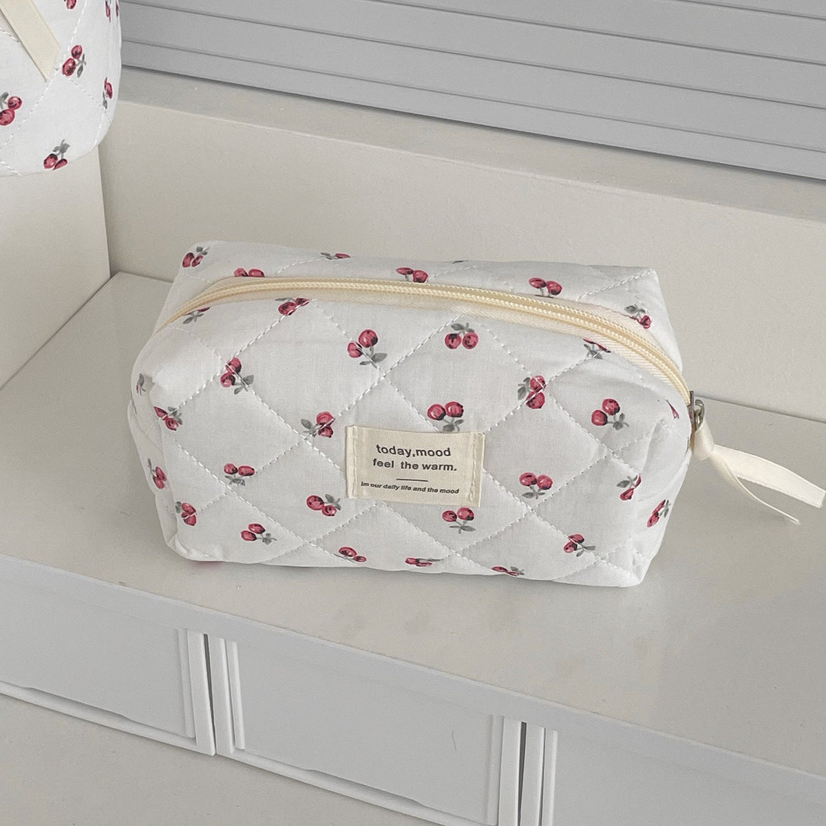 Quilted Berry Makeup Bag Stylish Portable Travel Organizer