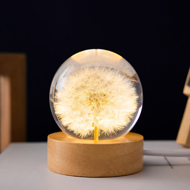 Dandelion Glowing Night Light Crystal Ball Eternal Flower Gift Wooden Birthday Gift For Girl