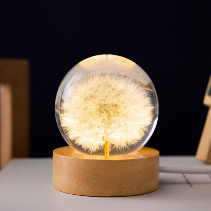 Dandelion Glowing Night Light Crystal Ball Eternal Flower Gift Wooden Birthday Gift For Girl