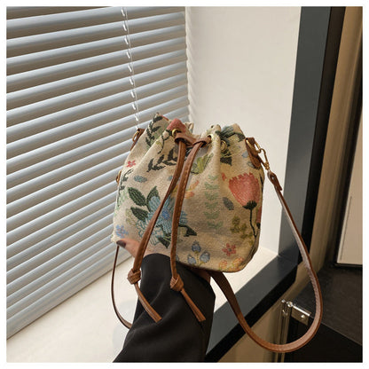 Ethnic Style Bucket Bag Casual Soft Shoulder Bag