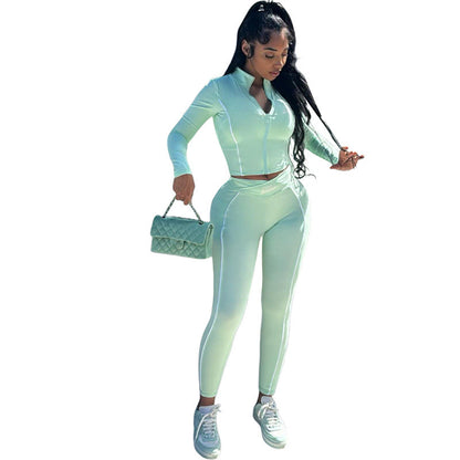 Women鈥檚 Sexy Cropped Long Sleeve Top And Slim-Fit Pants Set