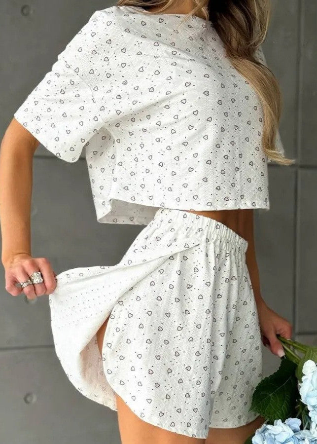Printed Polyester Elastane Crop Top And Shorts Set