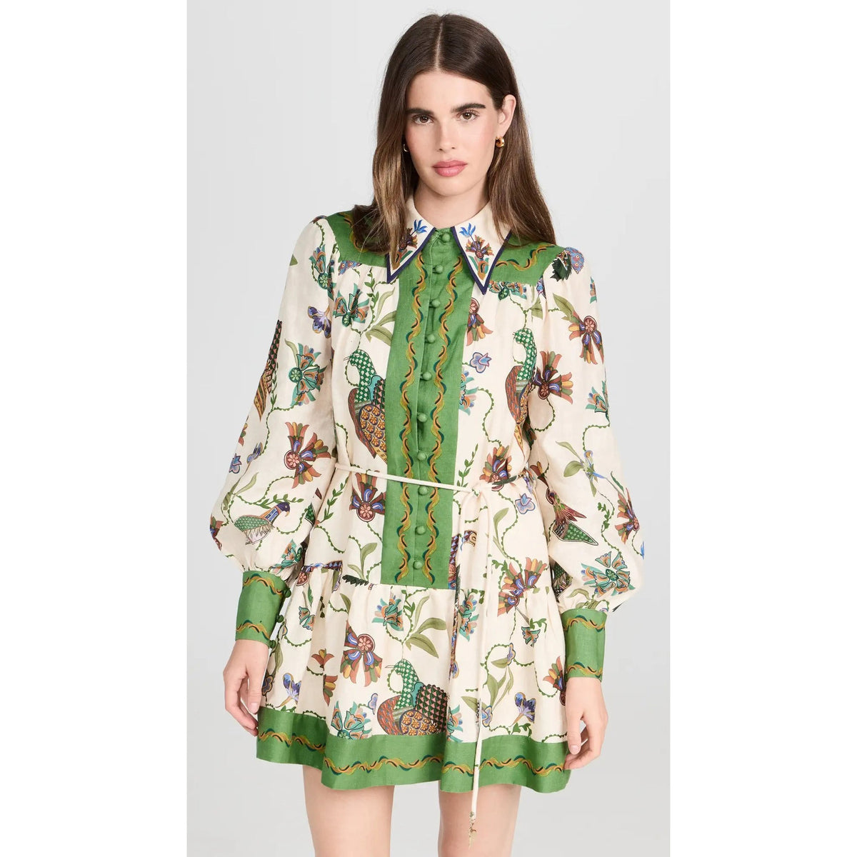 Fall/Winter New Long Sleeve Printed Lapel Dress Loose Lace-Up Casual Dress