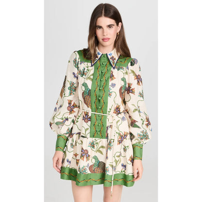 Fall/Winter New Long Sleeve Printed Lapel Dress Loose Lace-Up Casual Dress