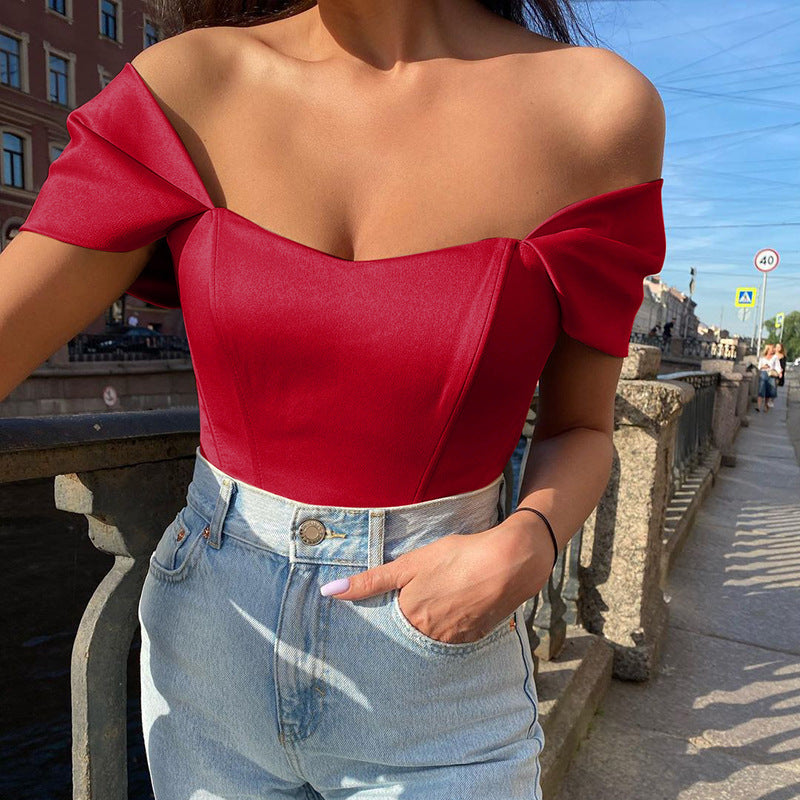 Fishbone Corset Strapless Satin Top for Women