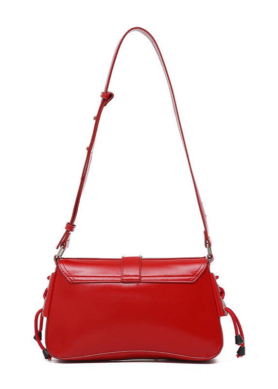 Utility Buckle Shoulder Bag Faux Leather Red