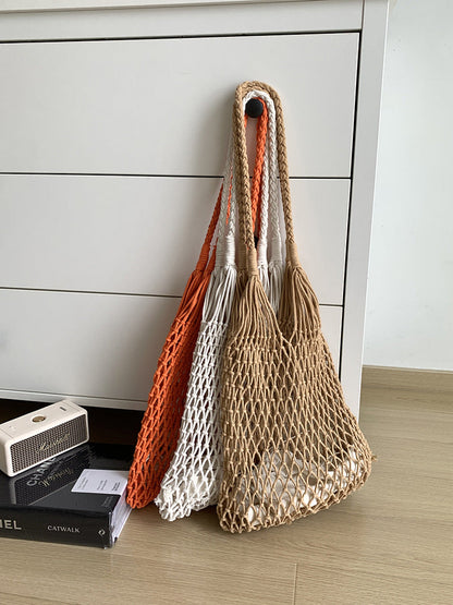 Large Capacity Handwoven Beach Bag Casual Cotton Tote