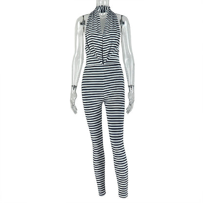 Trendy Striped Print Bodycon Sleeveless Jumpsuit