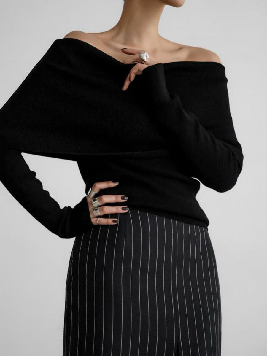 Off-Shoulder Long Sleeve Knit Top for Women