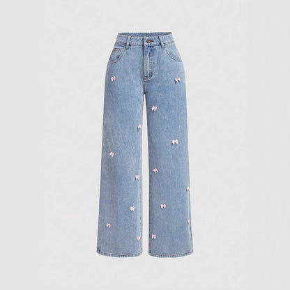 Elegant Bow High Waist Wide Leg Jeans