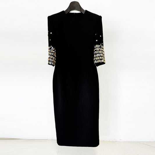 Elegant Black Beaded Midi Dress
