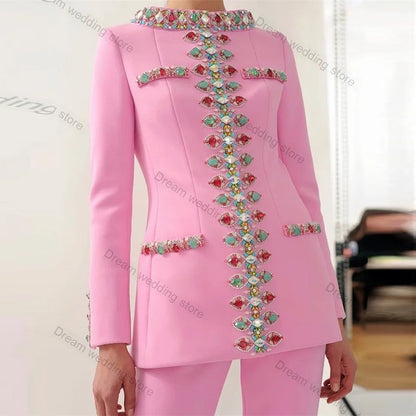 Trendy Casual Pearl Beaded Jacket And Pants Set