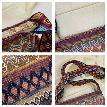 Small Fresh Ethnic Style Crossbody Bag For Women'S New Fashion Versatile Wide Shoulder Strap Single Shoulder Bag Tassel Bucket Bag