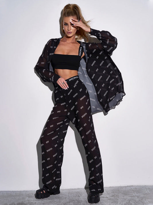Floral Print Chiffon Long Pants Set Women's Casual Outfit