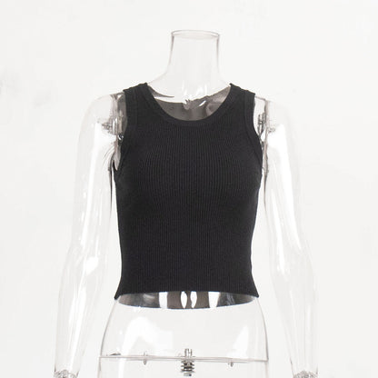 Knitted Tank Top For Women Solid Color Ribbed Fitted Casual Top