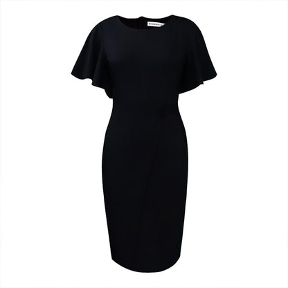Elegant High-Waisted Ruffle Sleeve Office Dress