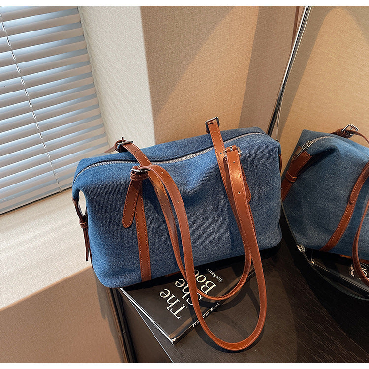 Stylish Denim Boston Bag Soft Casual Shoulder Tote