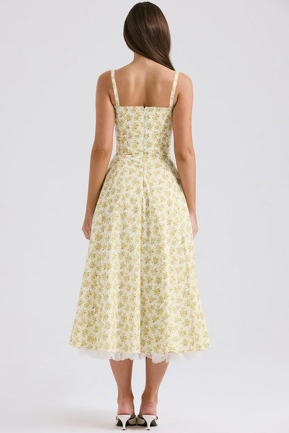 Slim Flower Print Lace Spaghetti Dress